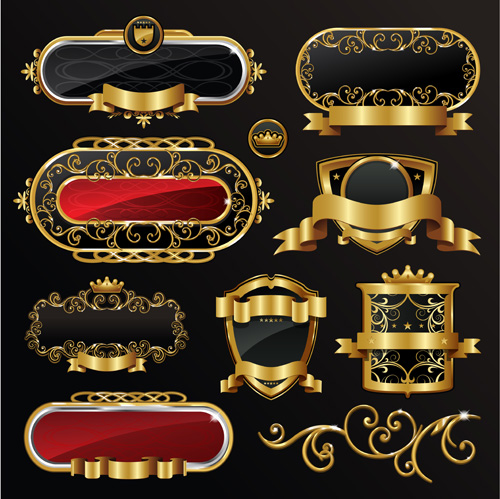 Dark gold frame labels luxury vector set 05