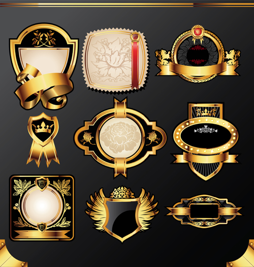 Dark gold frame labels luxury vector set 06