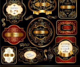 Dark gold frame labels luxury vector set 07