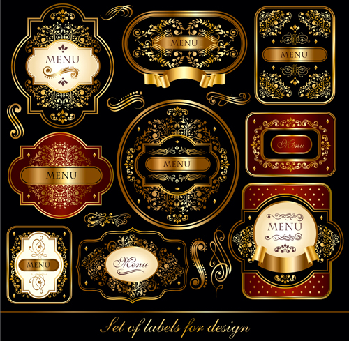 Dark gold frame labels luxury vector set 07