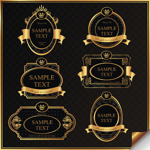 Dark gold frame labels luxury vector set 08