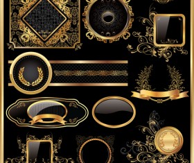 Dark gold frame labels luxury vector set 09