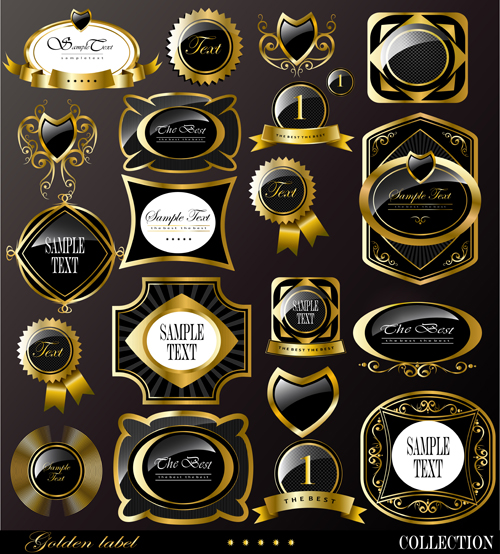 Dark gold frame labels luxury vector set 11