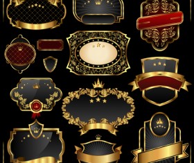 Dark gold frame labels luxury vector set 12