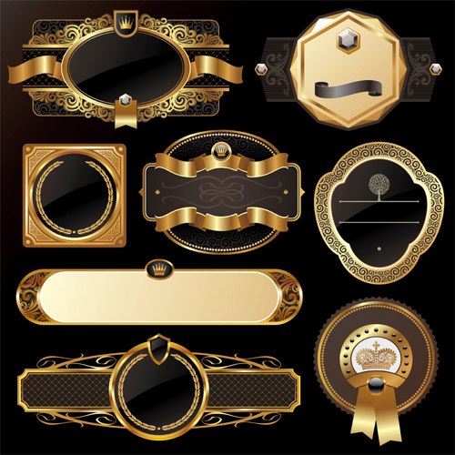 Dark gold frame labels luxury vector set 13
