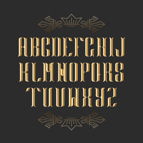Dark golden alphabet design vectors
