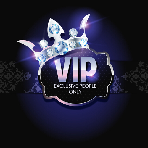 Diamond crown with dark blue VIP invitation card vector 01