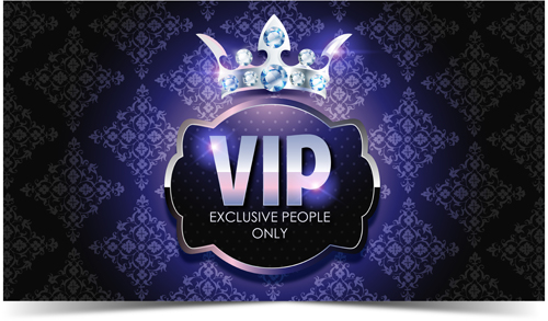 Diamond crown with dark blue VIP invitation card vector 02