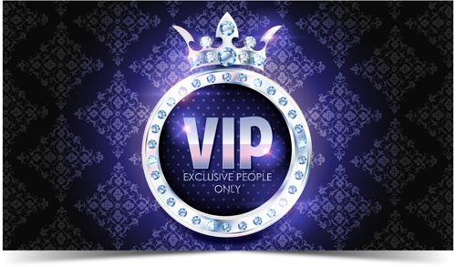 Diamond crown with dark blue VIP invitation card vector 03