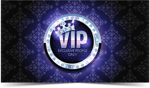 Diamond crown with dark blue VIP invitation card vector 04