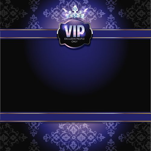 Diamond crown with dark blue VIP invitation card vector 05