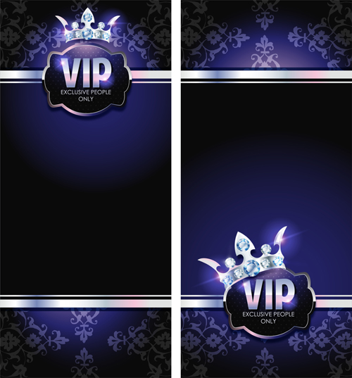 Diamond crown with dark blue VIP invitation card vector 06