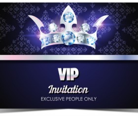 Diamond crown with dark blue VIP invitation card vector 07