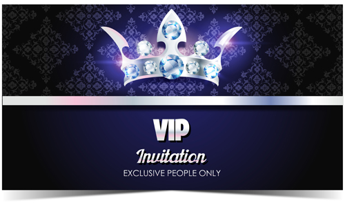 Diamond crown with dark blue VIP invitation card vector 07