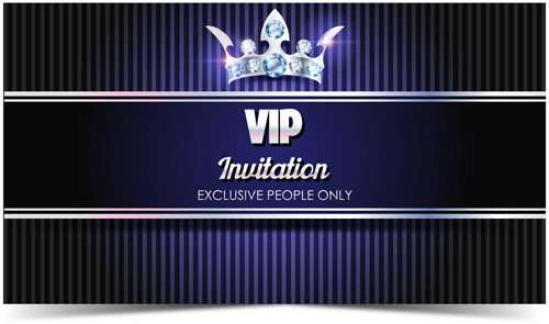 Diamond crown with dark blue VIP invitation card vector 08