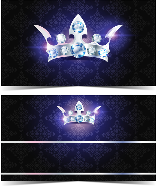 Diamond crown with dark blue VIP invitation card vector 12