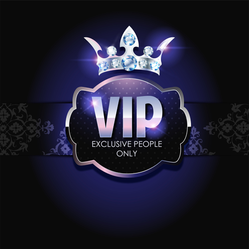 Diamond crown with dark blue VIP invitation card vector 15