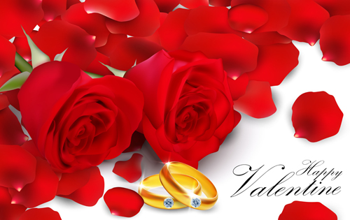 Diamond ring with rose valentines day vector