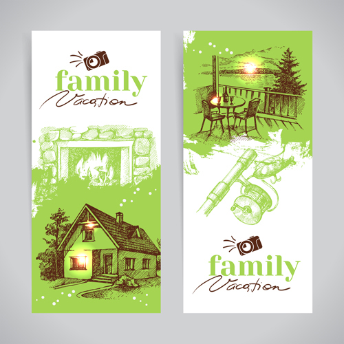 Family banners hand drawn vector 01