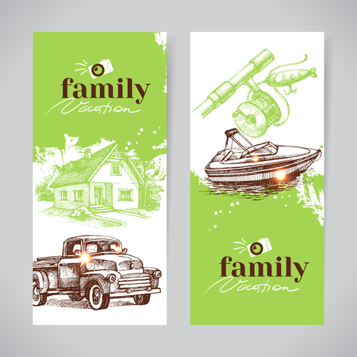 Family banners hand drawn vector 02