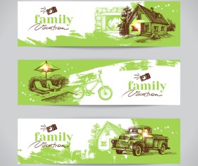 Family banners hand drawn vector 03