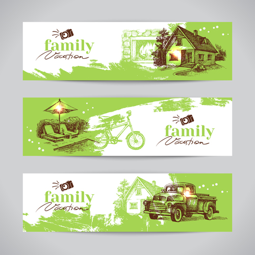 Family banners hand drawn vector 03