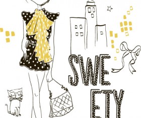 Fashion girls hand drawn illustration vector 07