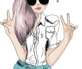 Fashion girls hand drawn illustration vector 08