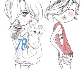 Fashion girls hand drawn illustration vector 09