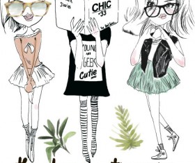 Fashion girls hand drawn illustration vector 10