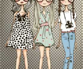 Fashion girls hand drawn illustration vector 14