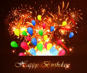 Fireworks with balloons birthday background vector