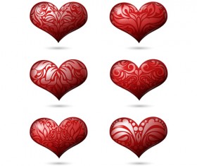 Floral heart valentines day vector set