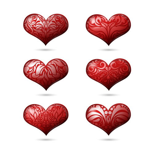 Floral heart valentines day vector set