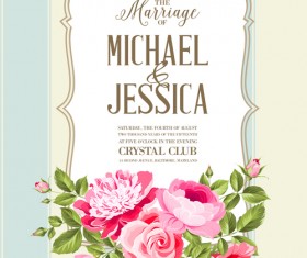 Floral marriage invitation cards vintage vectors 03