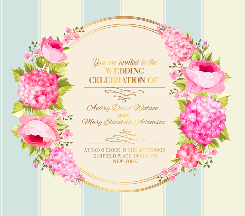 Floral marriage invitation cards vintage vectors 04