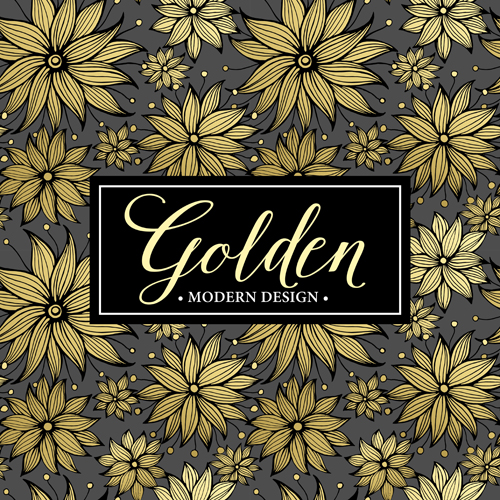 Floral seamless pattern with gold frame vectors 01