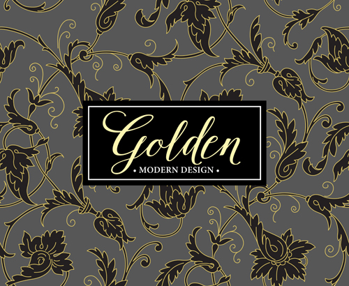 Floral seamless pattern with gold frame vectors 02