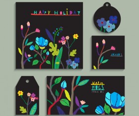 Flower with holiday cards vector set 01