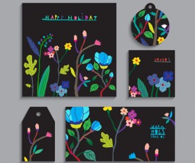 Flower with holiday cards vector set 02