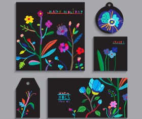 Flower with holiday cards vector set 05
