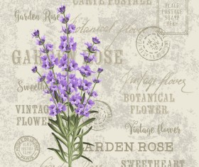 Flower with stamp vintage vectors material 01