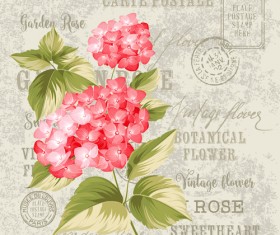 Flower with stamp vintage vectors material 02