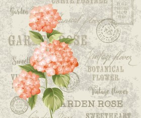 Flower with stamp vintage vectors material 03
