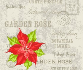 Flower with stamp vintage vectors material 04