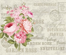 Flower with stamp vintage vectors material 05