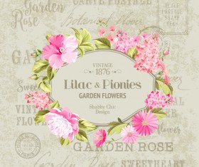 Flower with stamp vintage vectors material 06