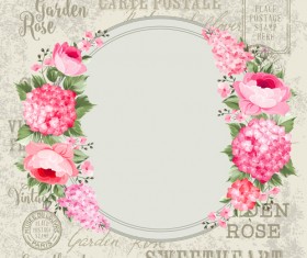 Flower with stamp vintage vectors material 07