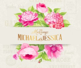 Flower with stamp vintage vectors material 08