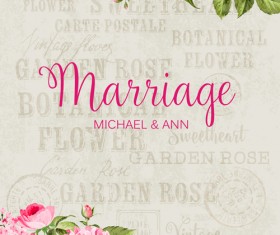 Flower with stamp vintage vectors material 09